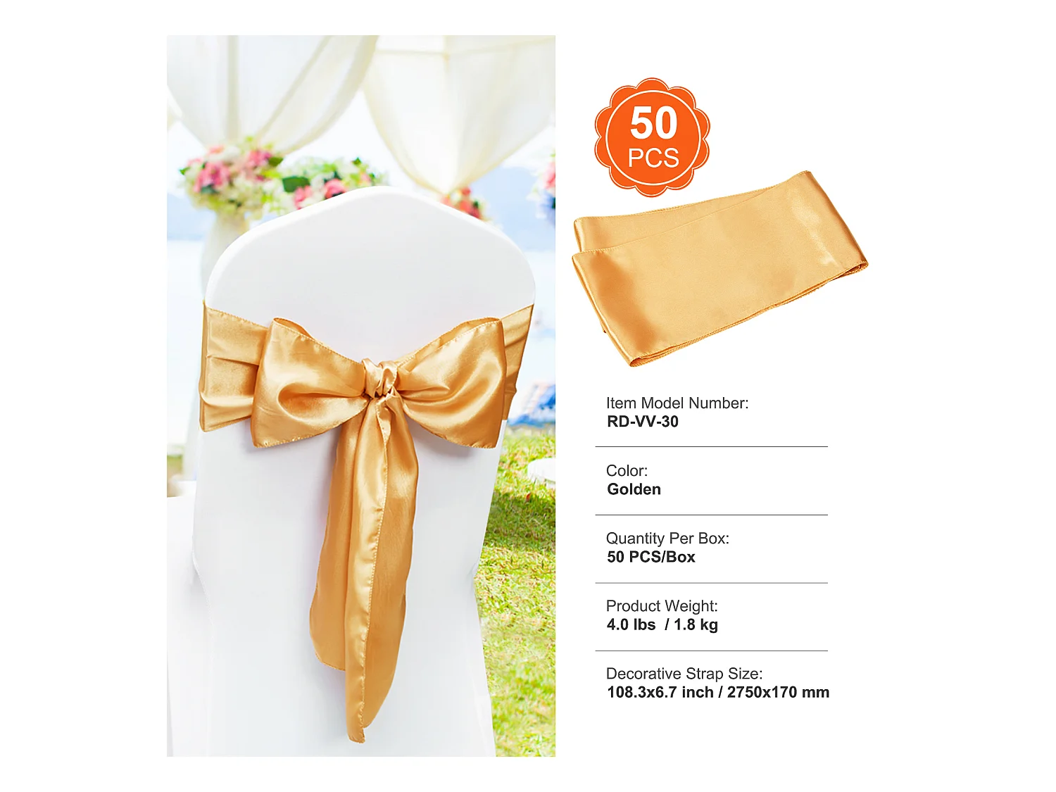 Housse de Chaise SucceBuy, 50 Pcs, Doré, Housse de Chaise avec Bandes Élastiques, pour la Décoration de Chaise de Mariage