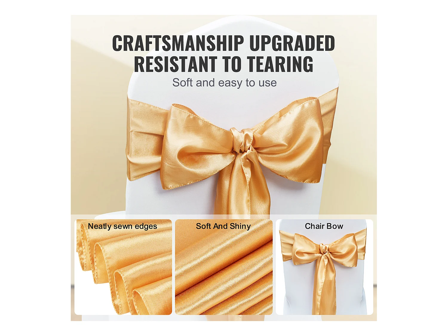 Housse de Chaise SucceBuy, 50 Pcs, Doré, Housse de Chaise avec Bandes Élastiques, pour la Décoration de Chaise de Mariage