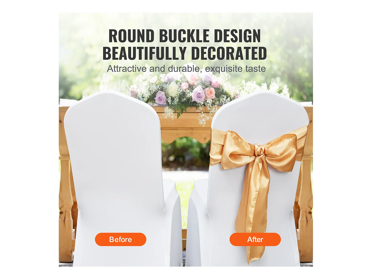 Housse de Chaise SucceBuy, 50 Pcs, Doré, Housse de Chaise avec Bandes Élastiques, pour la Décoration de Chaise de Mariage