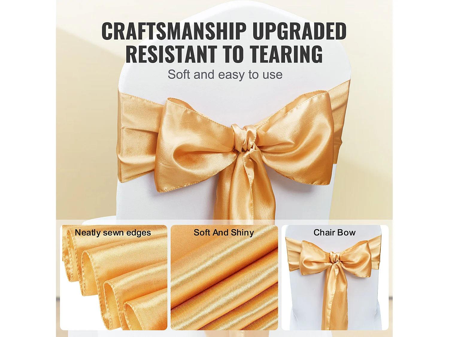 Housse de Chaise SucceBuy, 50 Pcs, Doré, Housse de Chaise avec Bandes Élastiques, pour la Décoration de Chaise de Mariage