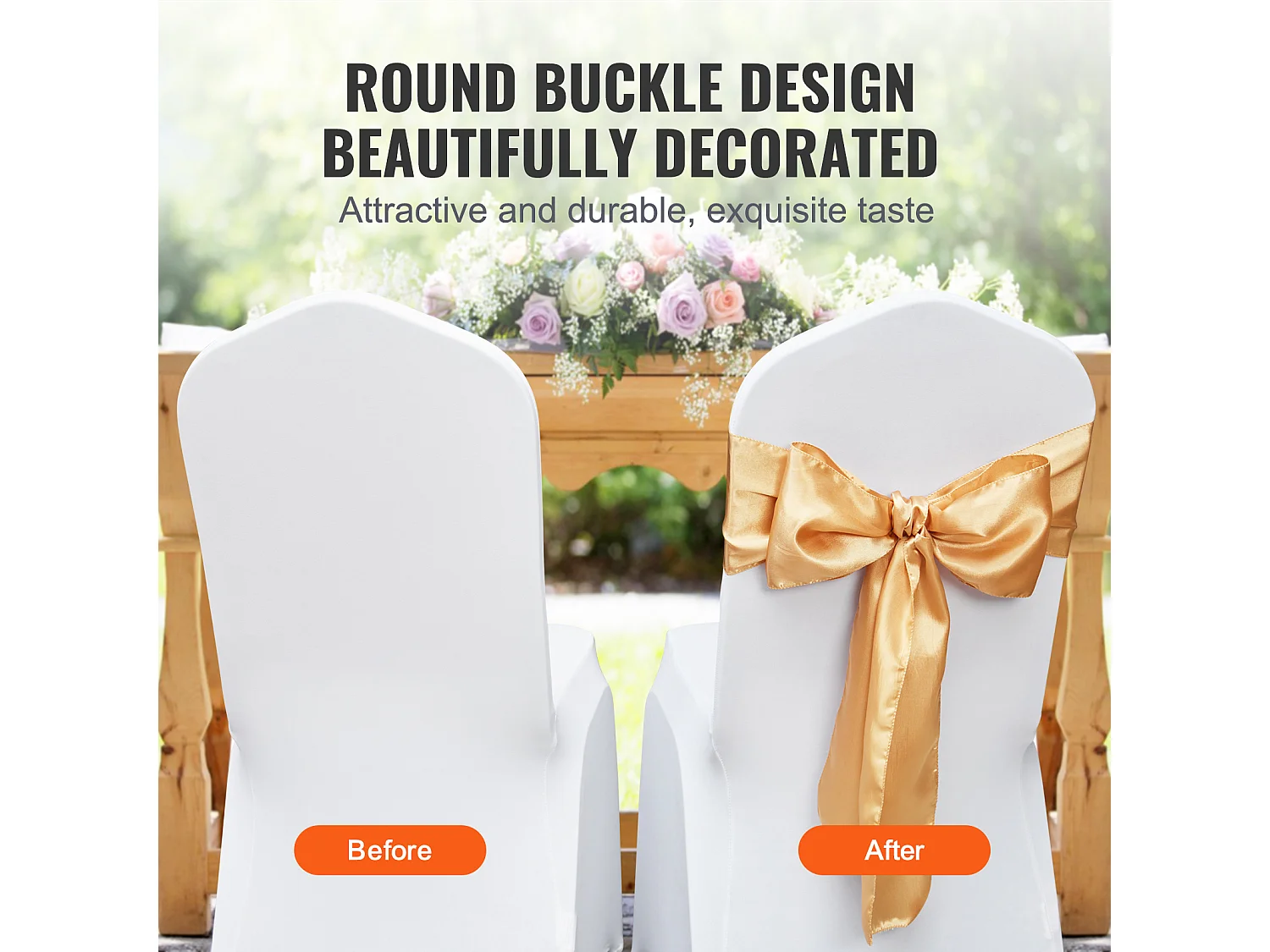 Housse de Chaise SucceBuy, 50 Pcs, Doré, Housse de Chaise avec Bandes Élastiques, pour la Décoration de Chaise de Mariage