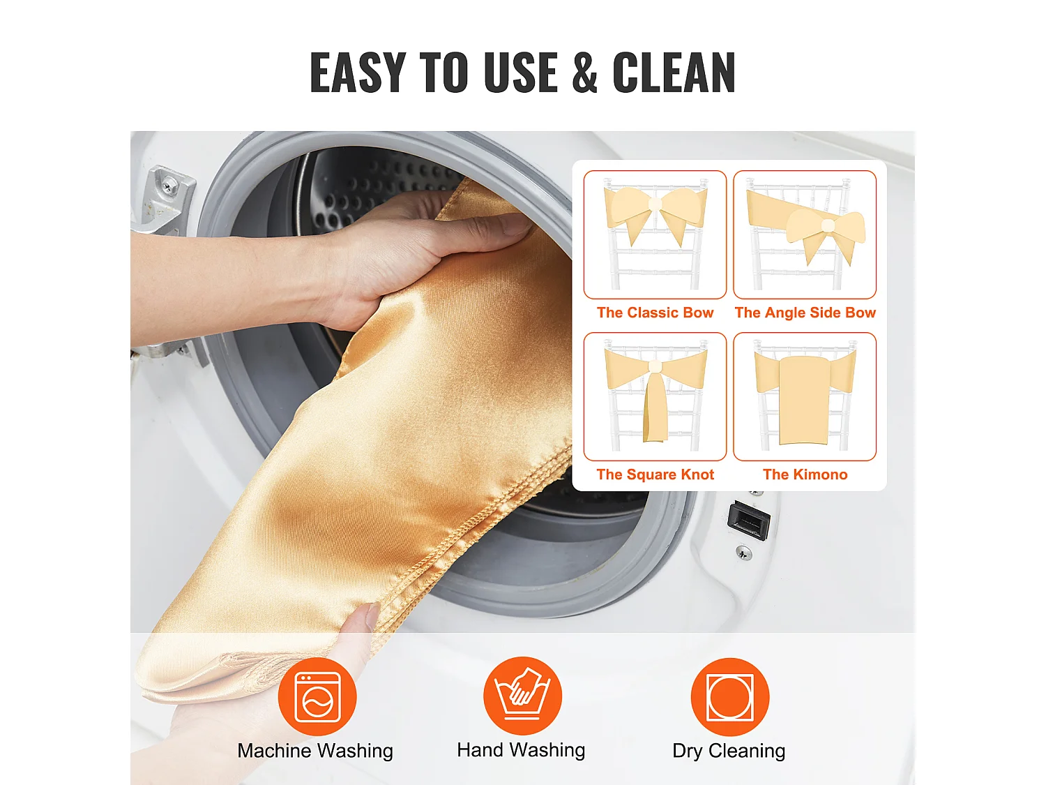 Housse de Chaise SucceBuy, 50 Pcs, Doré, Housse de Chaise avec Bandes Élastiques, pour la Décoration de Chaise de Mariage