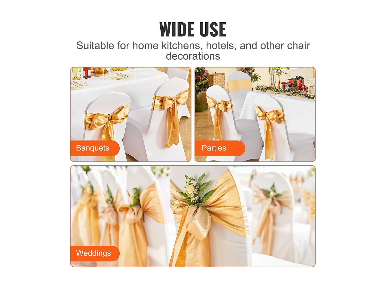 Housse de Chaise SucceBuy, 50 Pcs, Doré, Housse de Chaise avec Bandes Élastiques, pour la Décoration de Chaise de Mariage