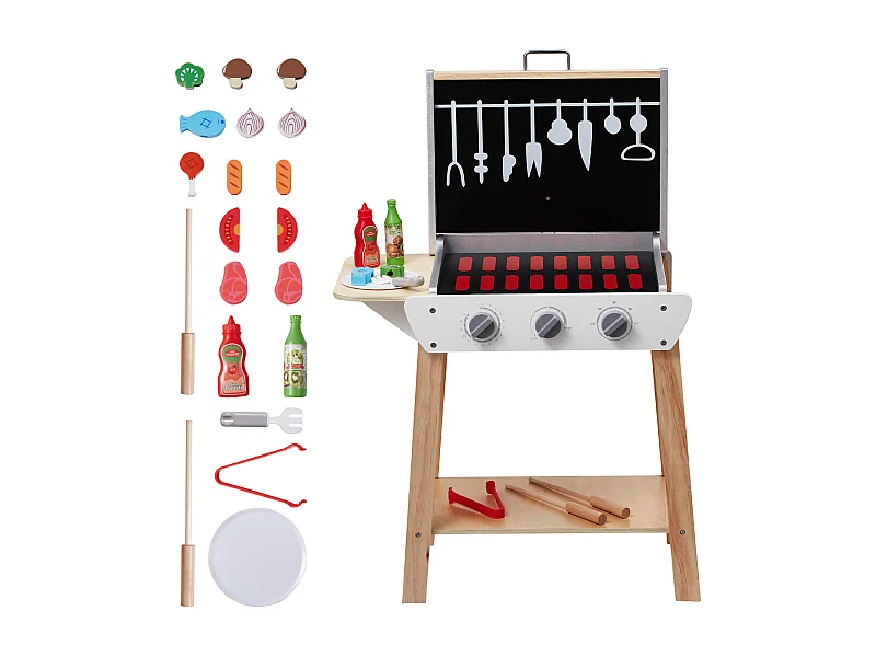 Brinquedo de Churrasco de Madeira para Crianças 21 Peças SucceBuy, com Comida e Ferramentas de Churrasco