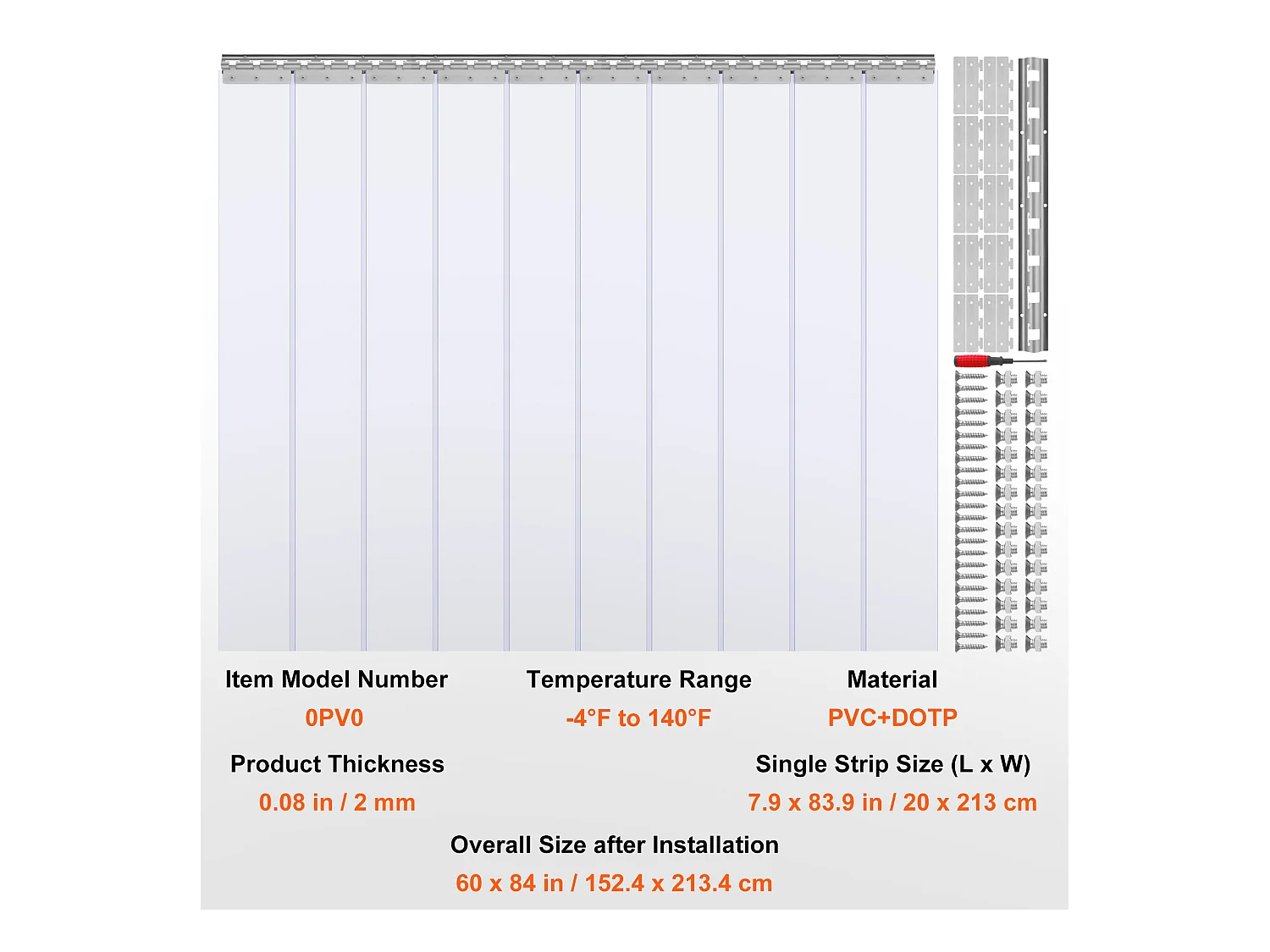 Zasłona Drzwiowa Paskowa SucceBuy Zasłona Paskowa, Zasłona Drzwiowa z PVC, 152.4 x 213.4 cm do Chłodziarki i Zamrażarki, Przezroczysty Plastik