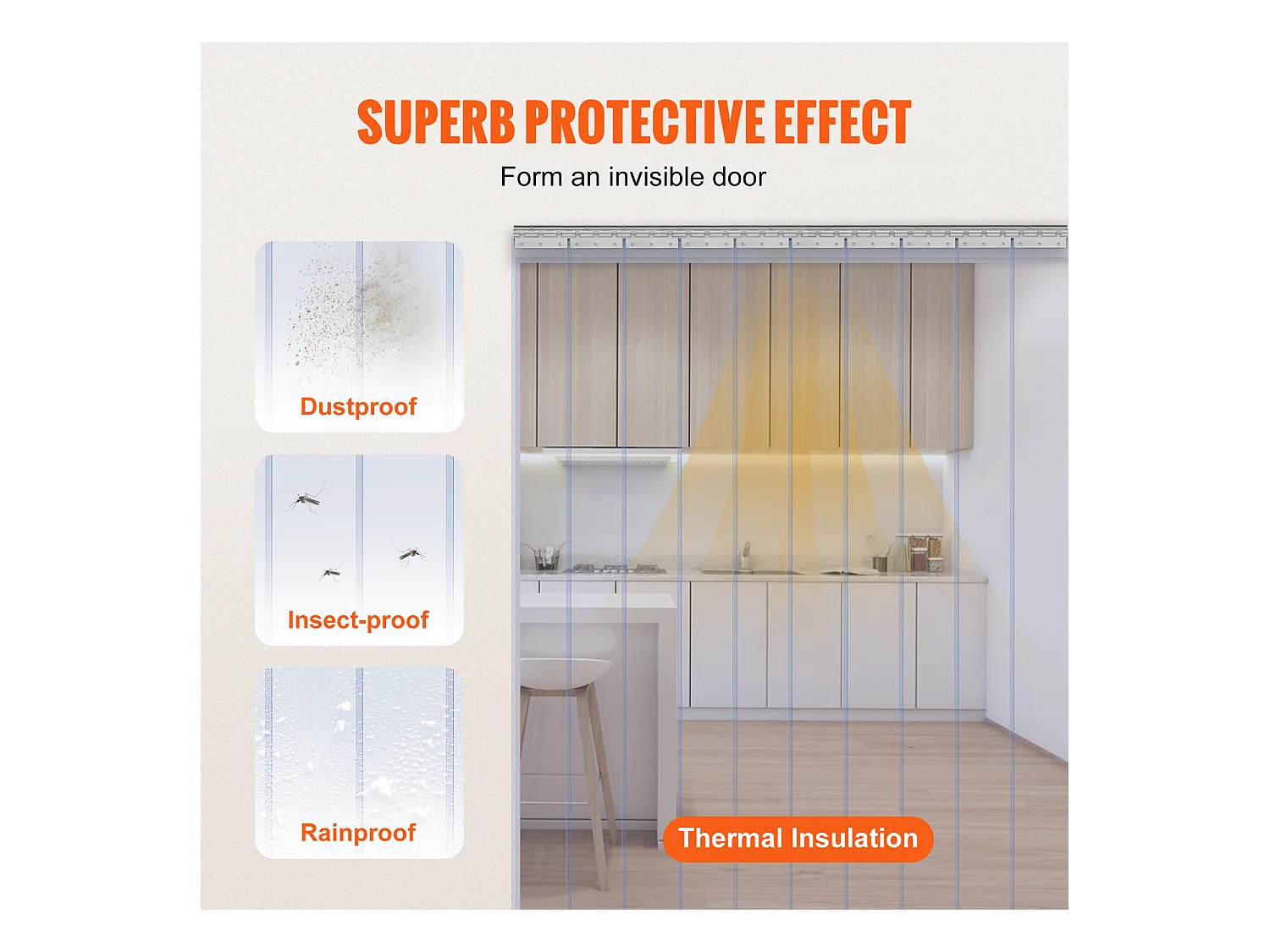 Zasłona Drzwiowa Paskowa SucceBuy Zasłona Paskowa, Zasłona Drzwiowa z PVC, 152.4 x 213.4 cm do Chłodziarki i Zamrażarki, Przezroczysty Plastik