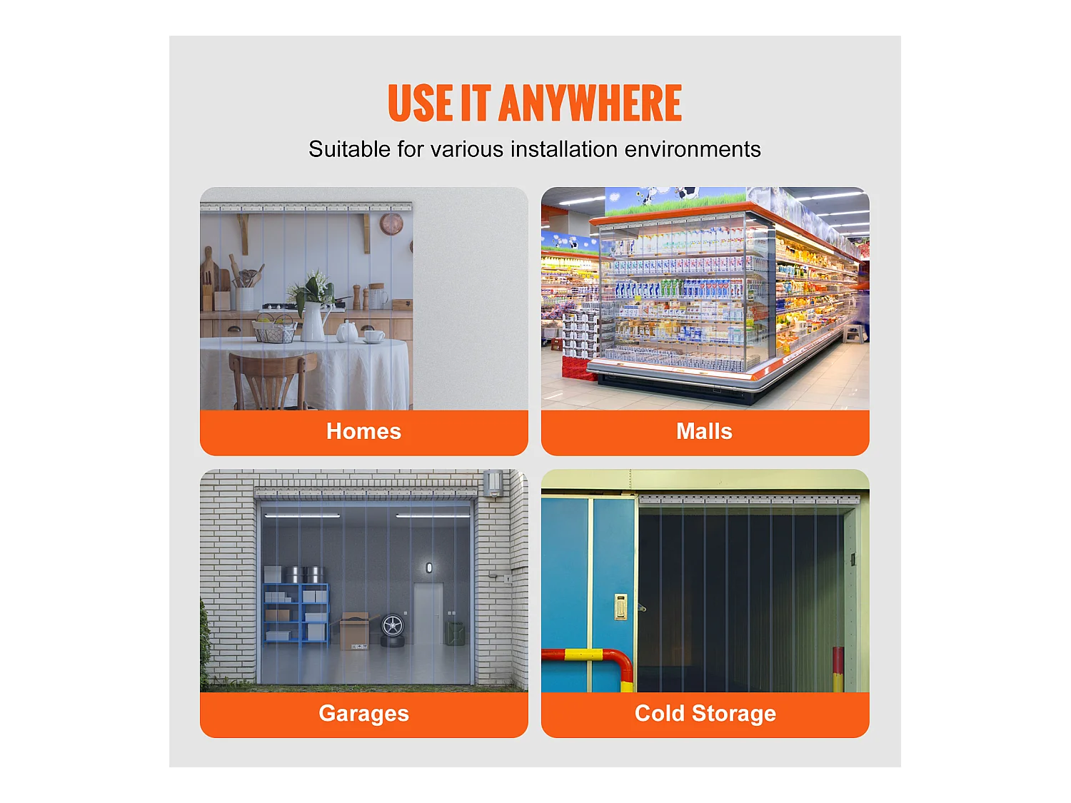 Zasłona Drzwiowa Paskowa SucceBuy Zasłona Paskowa, Zasłona Drzwiowa z PVC, 152.4 x 213.4 cm do Chłodziarki i Zamrażarki, Przezroczysty Plastik