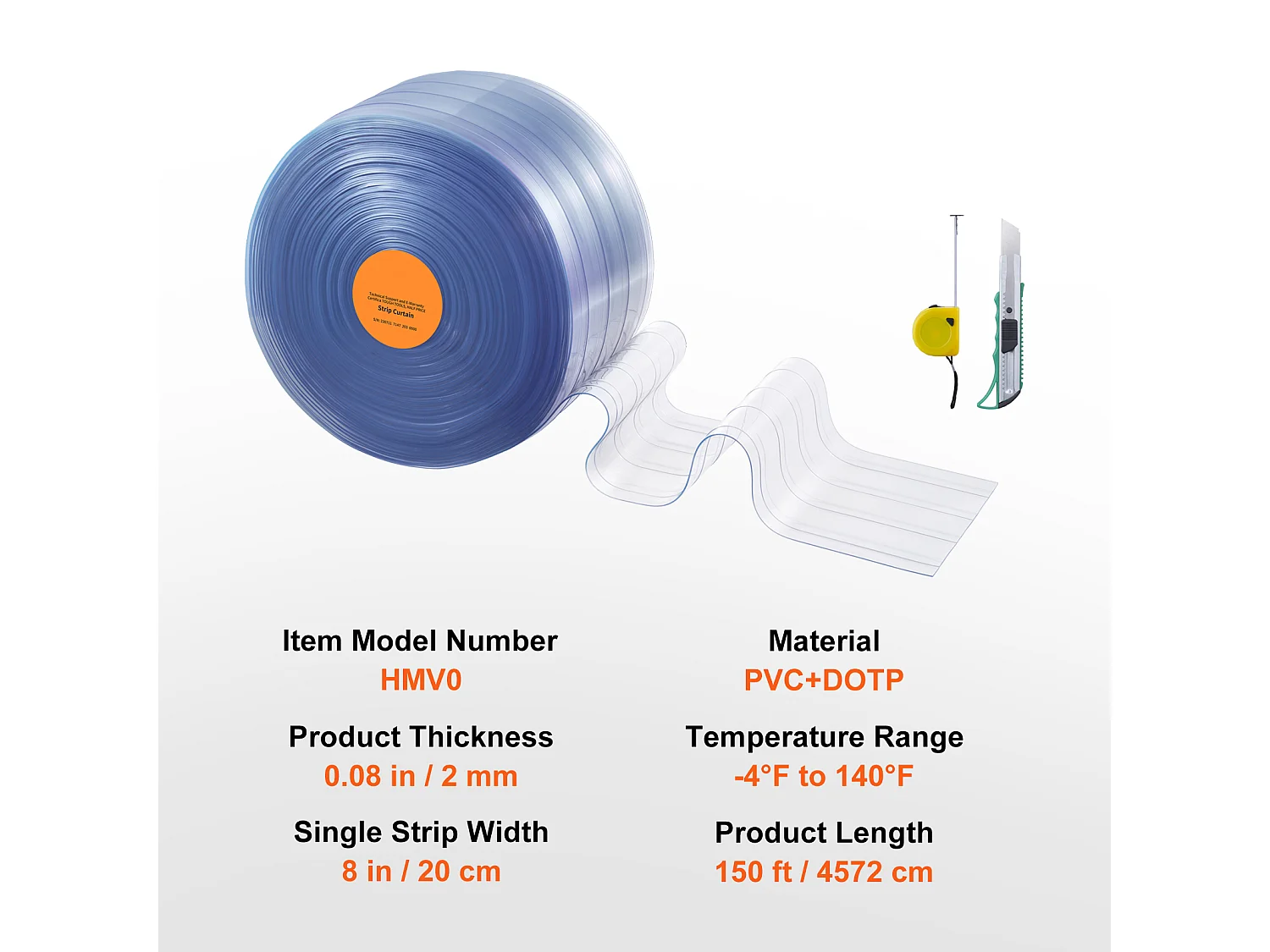 Zasłona Drzwiowa Paskowa SucceBuy Zasłona Paskowa, Żebrowana Zasłona Drzwiowa z PVC, Rolka 4572 cm x 20 cm, do Chłodziarki, Zamrażarka, Plastik