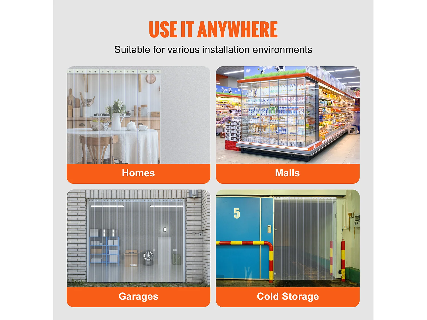 Zasłona Drzwiowa Paskowa SucceBuy Zasłona Paskowa, Żebrowana Zasłona Drzwiowa z PVC, Rolka 4572 cm x 20 cm, do Chłodziarki, Zamrażarka, Plastik