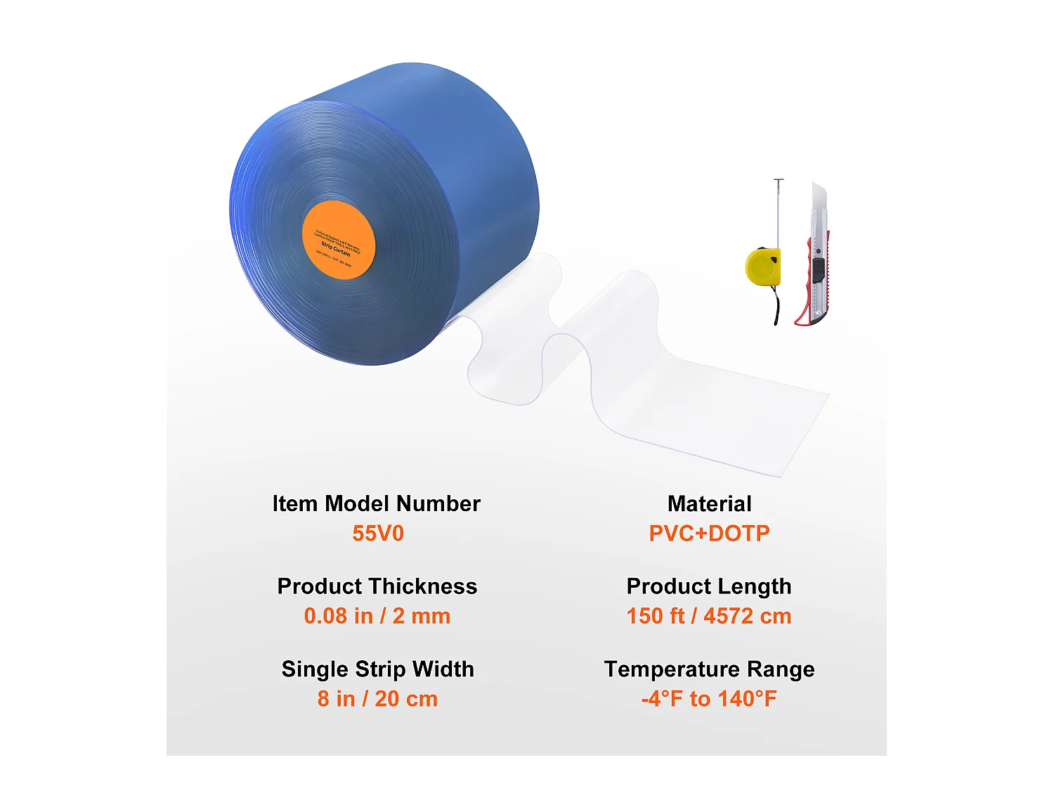 Zasłona Drzwiowa Paskowa SucceBuy PVC Strip Curtain do Drzwi Lodówki 4572 x 20 cm Przezroczysta Rolka Plastikowa do Zamrażarki