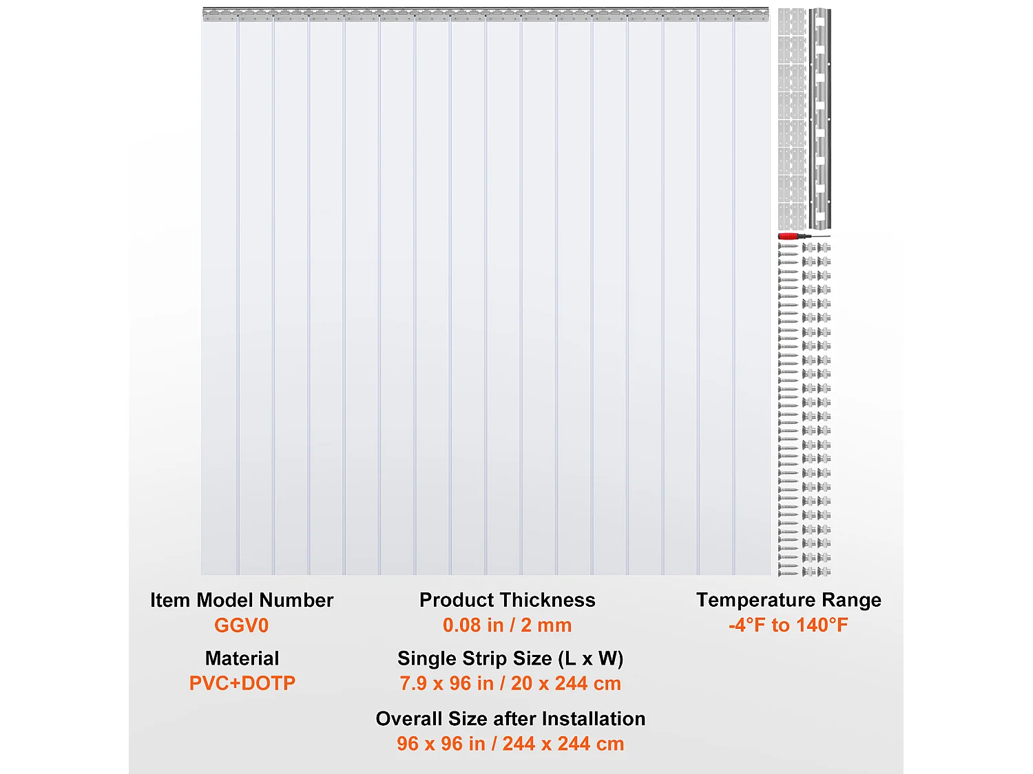 Cortina de Porta de Tira SucceBuy Cortina de Tiras de PVC para Porta de Frigorífico, 244 x 244 cm, Plástico Transparente