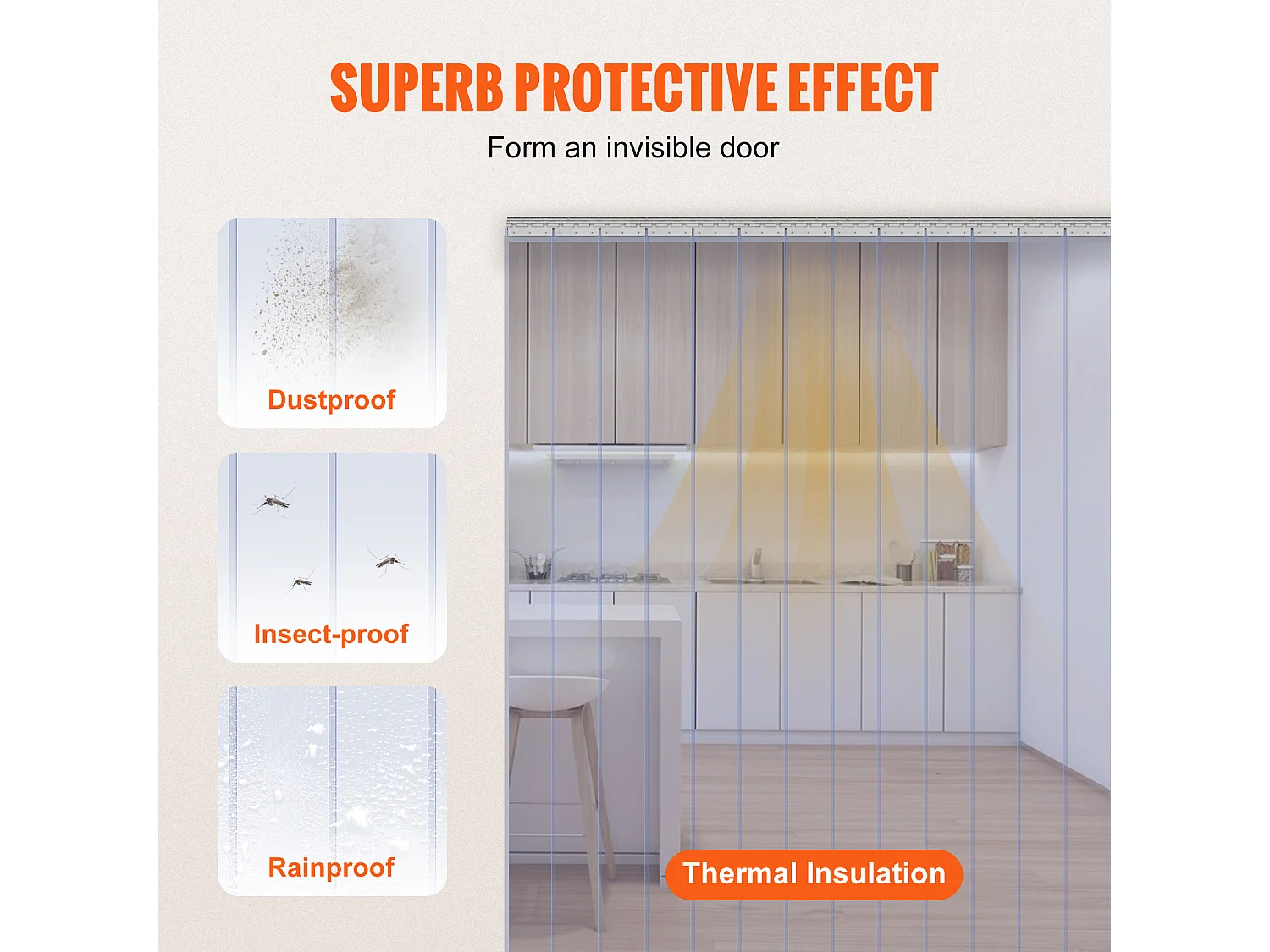 Cortina de Porta de Tira SucceBuy Cortina de Tiras de PVC para Porta de Frigorífico, 244 x 244 cm, Plástico Transparente