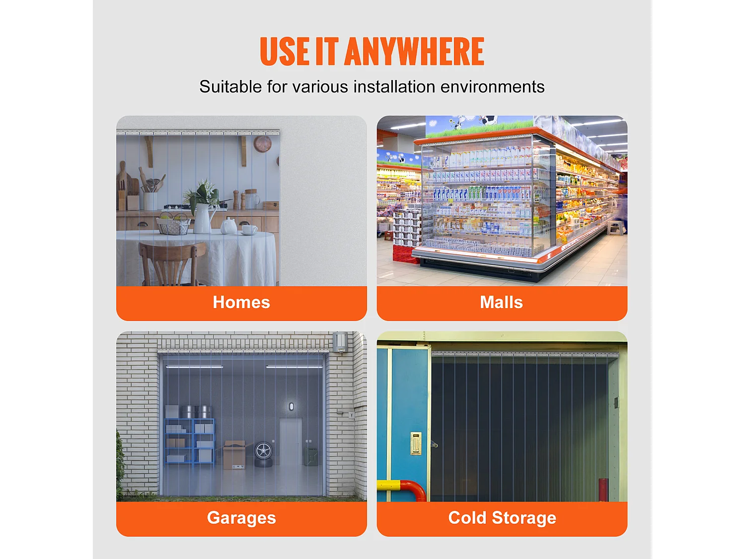 Cortina de Porta de Tira SucceBuy Cortina de Tiras de PVC para Porta de Frigorífico, 244 x 244 cm, Plástico Transparente