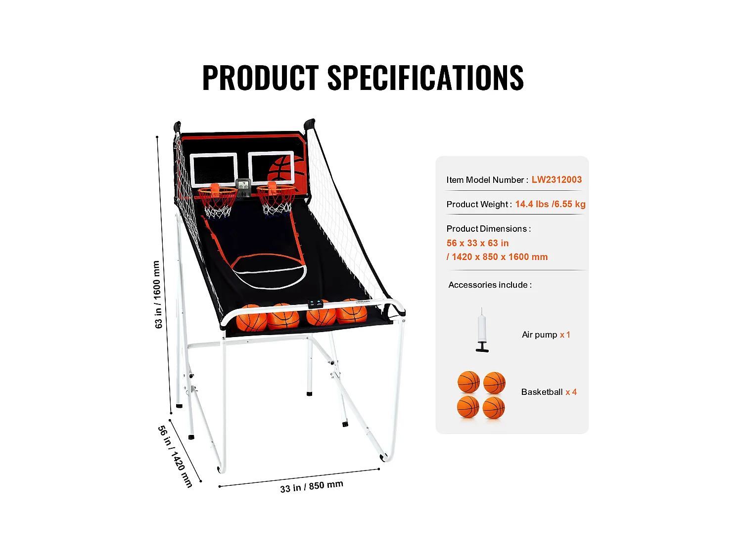 Jeu d'Arcade de Basketball SucceBuy Pliable d'Intérieur à Double Tir pour 2 Joueurs et 4 Balles