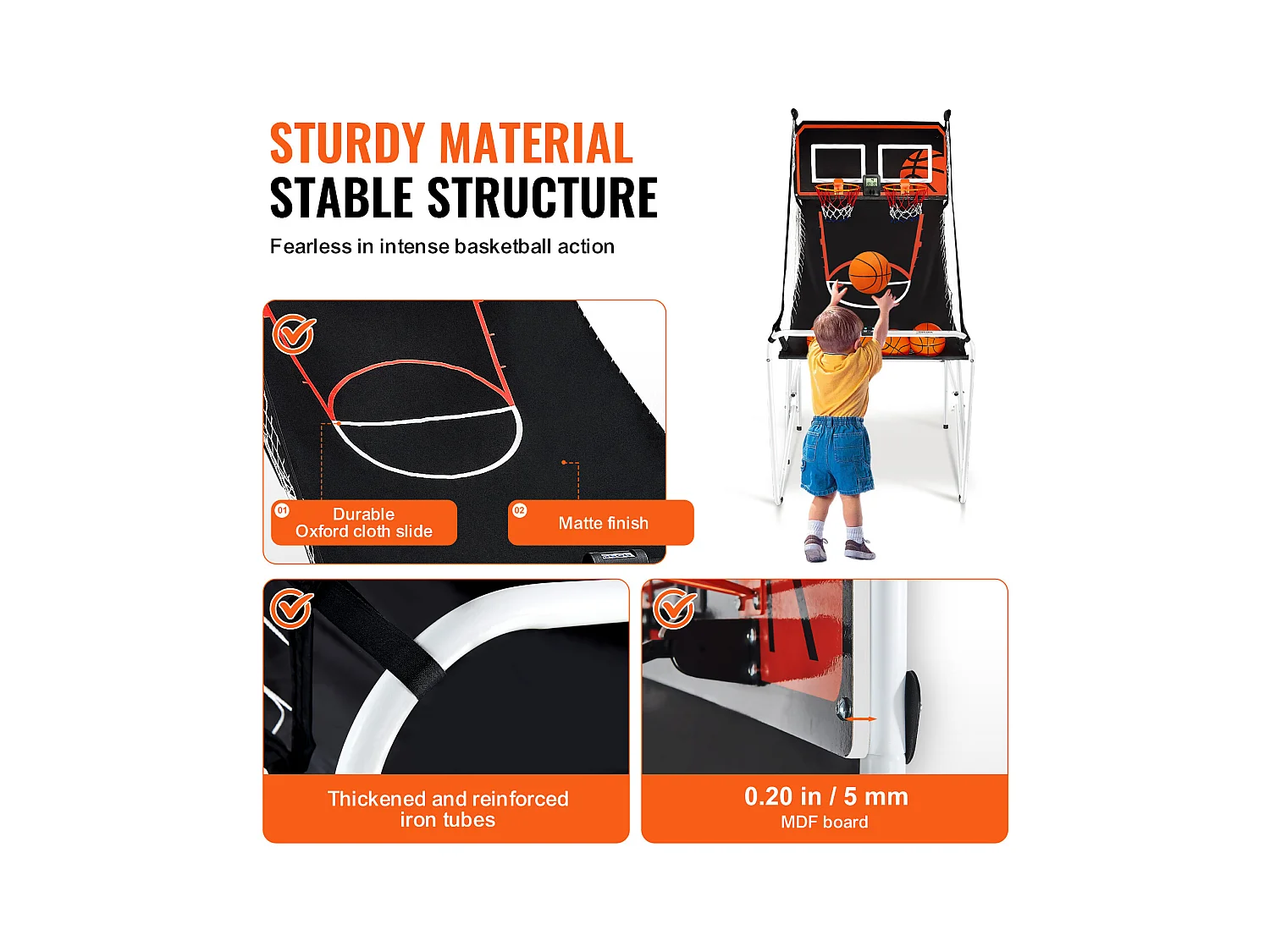 Jeu d'Arcade de Basketball SucceBuy Pliable d'Intérieur à Double Tir pour 2 Joueurs et 4 Balles
