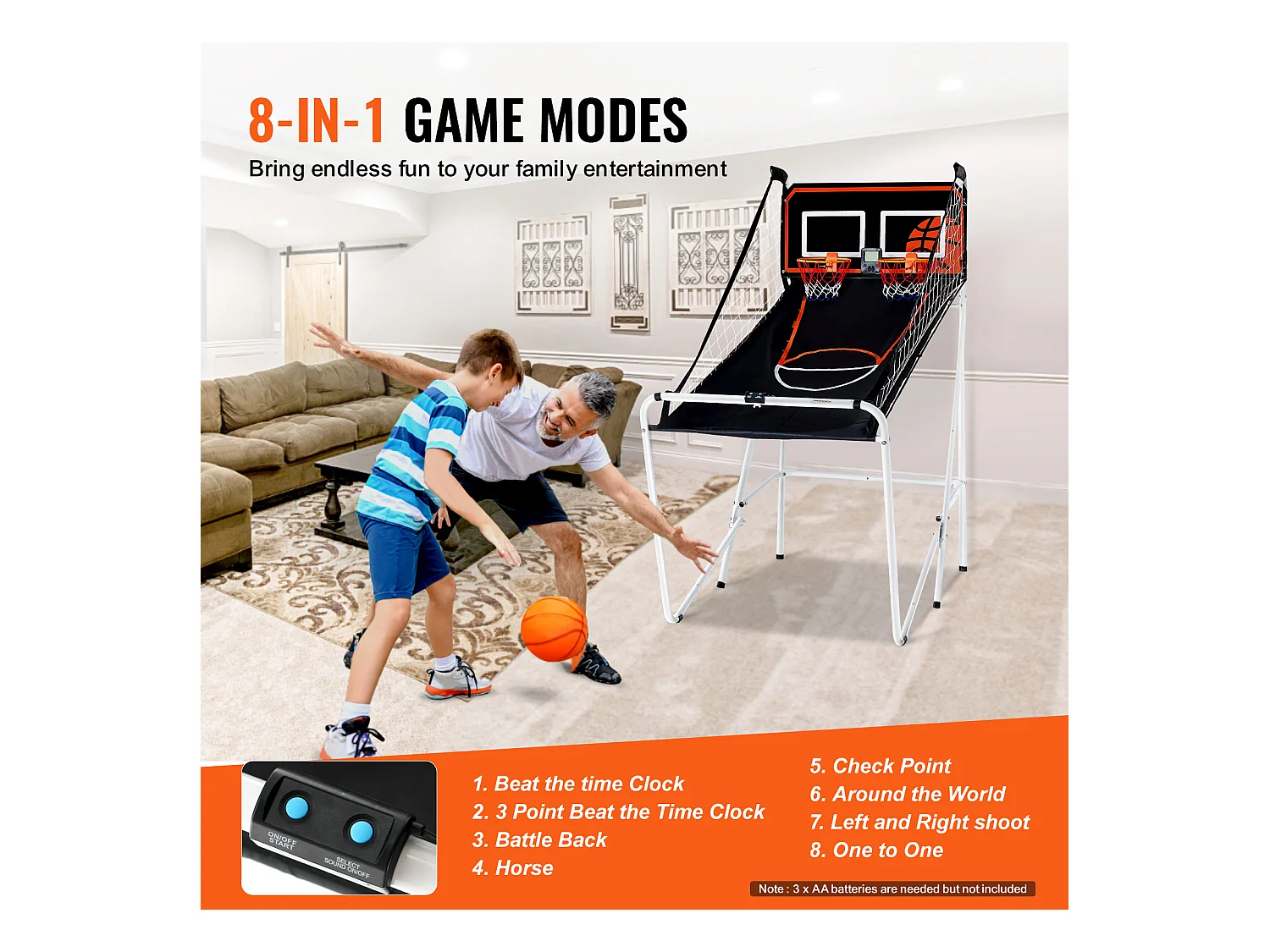 Jeu d'Arcade de Basketball SucceBuy Pliable d'Intérieur à Double Tir pour 2 Joueurs et 4 Balles