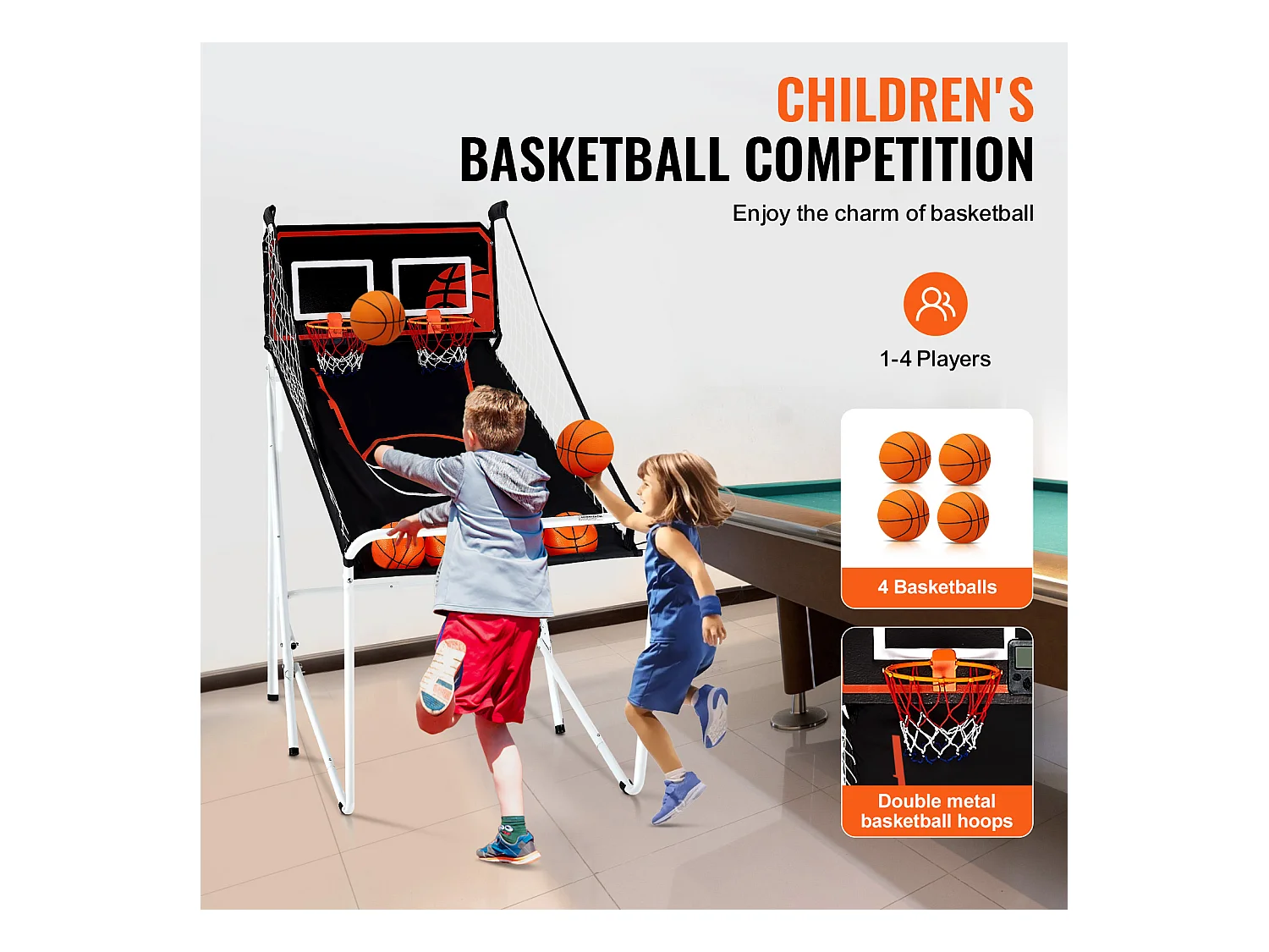 Jeu d'Arcade de Basketball SucceBuy Pliable d'Intérieur à Double Tir pour 2 Joueurs et 4 Balles