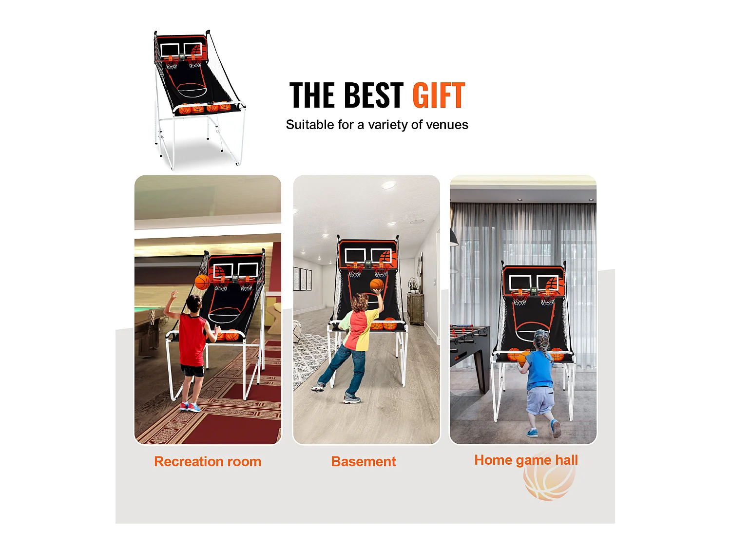 Jeu d'Arcade de Basketball SucceBuy Pliable d'Intérieur à Double Tir pour 2 Joueurs et 4 Balles