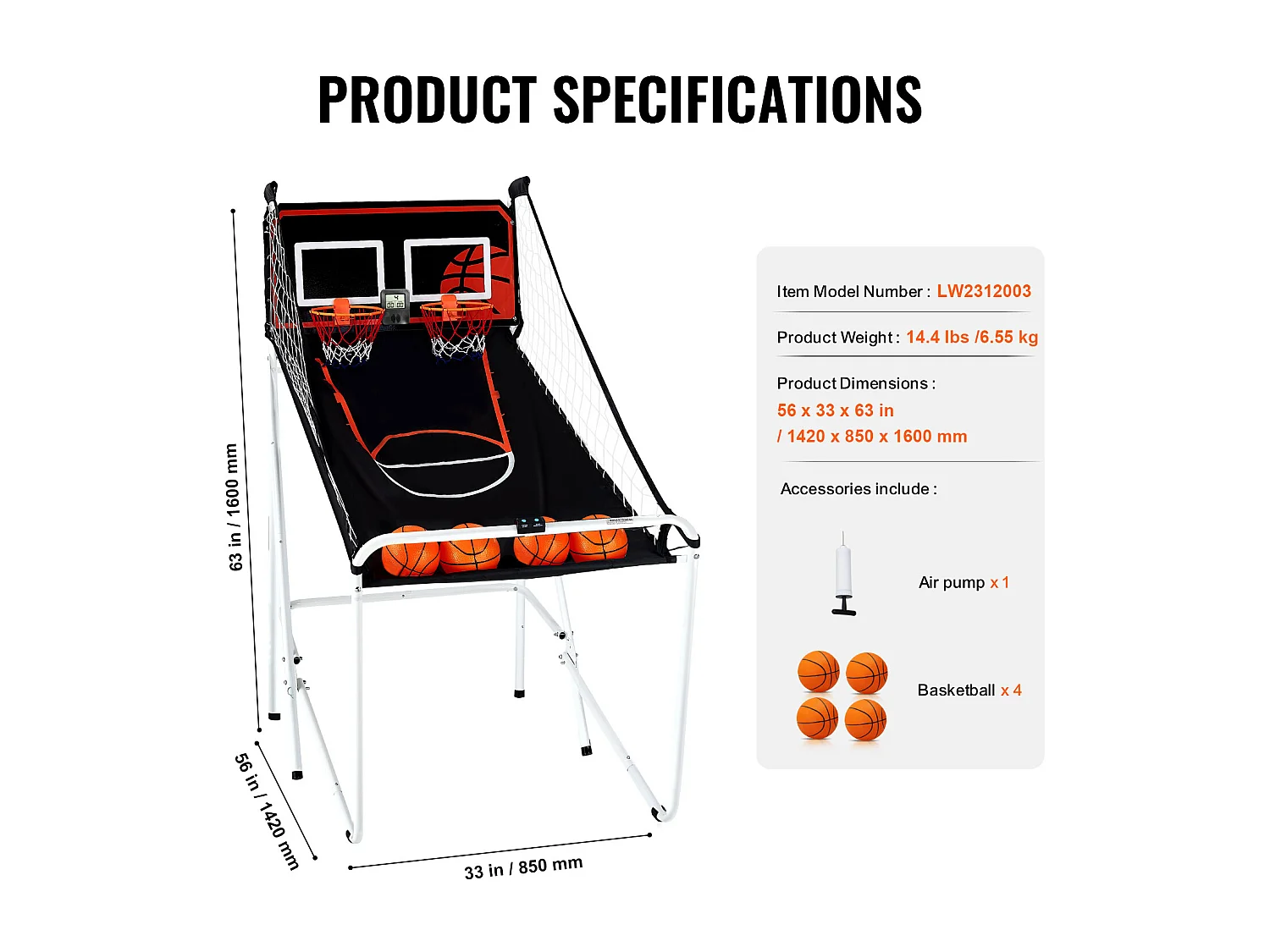 Jeu d'Arcade de Basketball SucceBuy Pliable d'Intérieur à Double Tir pour 2 Joueurs et 4 Balles