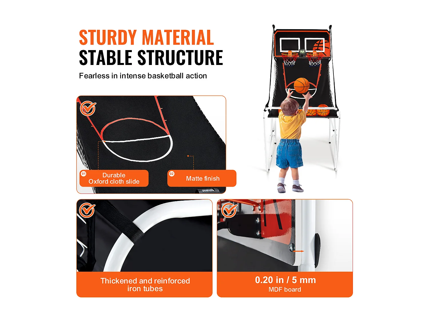 Jeu d'Arcade de Basketball SucceBuy Pliable d'Intérieur à Double Tir pour 2 Joueurs et 4 Balles