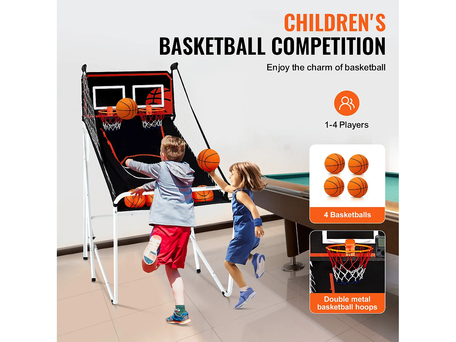Jeu d'Arcade de Basketball SucceBuy Pliable d'Intérieur à Double Tir pour 2 Joueurs et 4 Balles