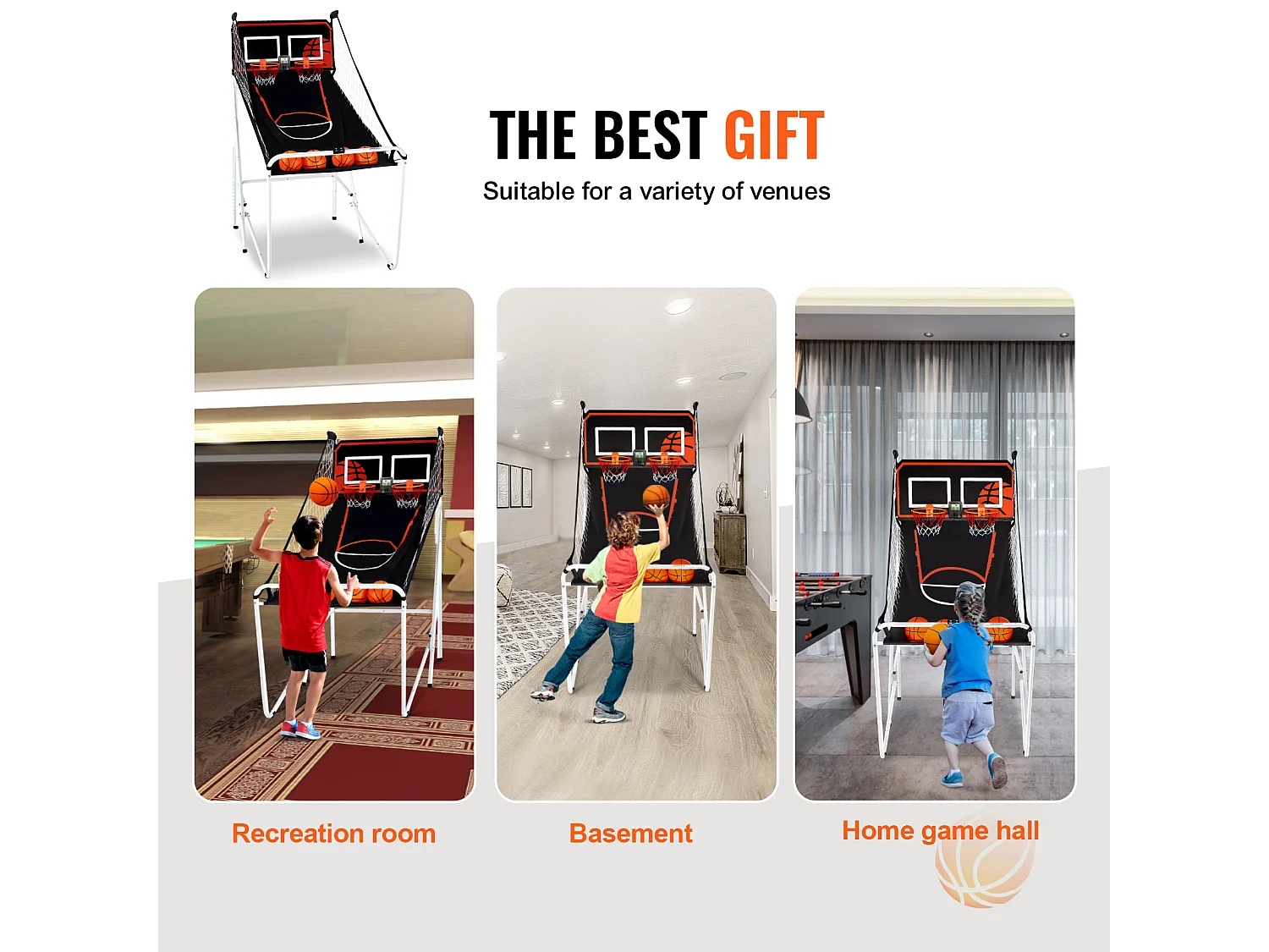 Jeu d'Arcade de Basketball SucceBuy Pliable d'Intérieur à Double Tir pour 2 Joueurs et 4 Balles