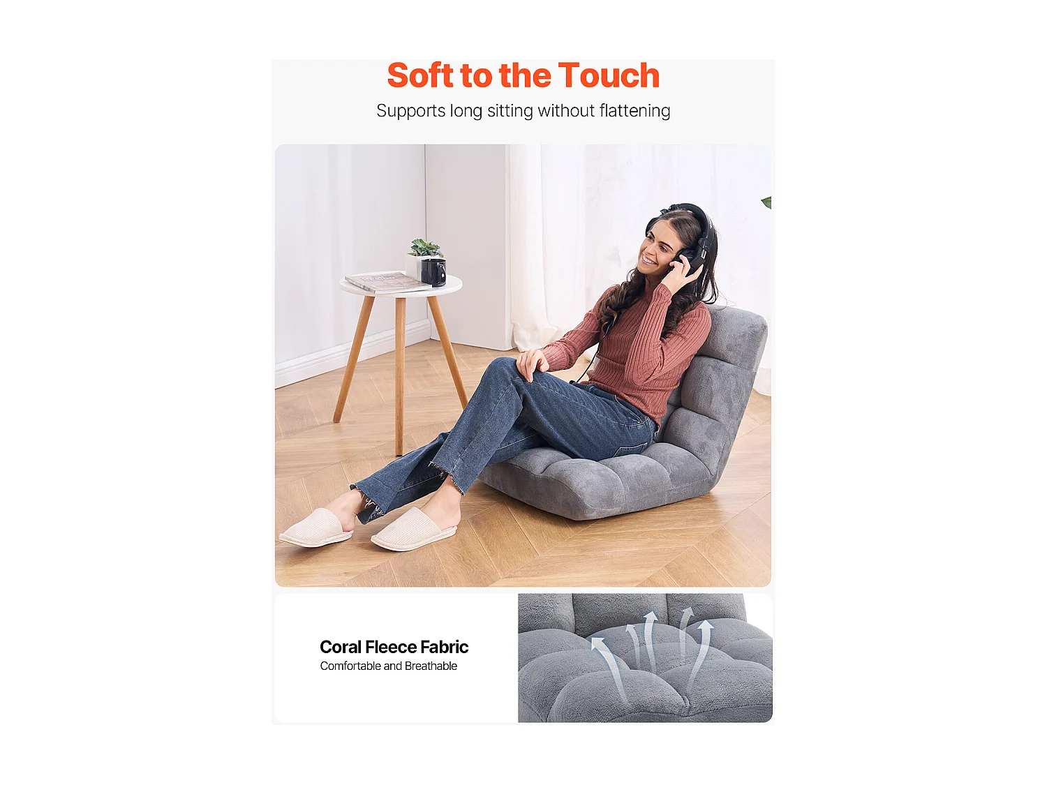 Fauteuil de Sol SucceBuy, Fauteuil Pliant en Mousse Recyclée, Fauteuil Canapé Pliant avec 14 Positions Réglables, Gris