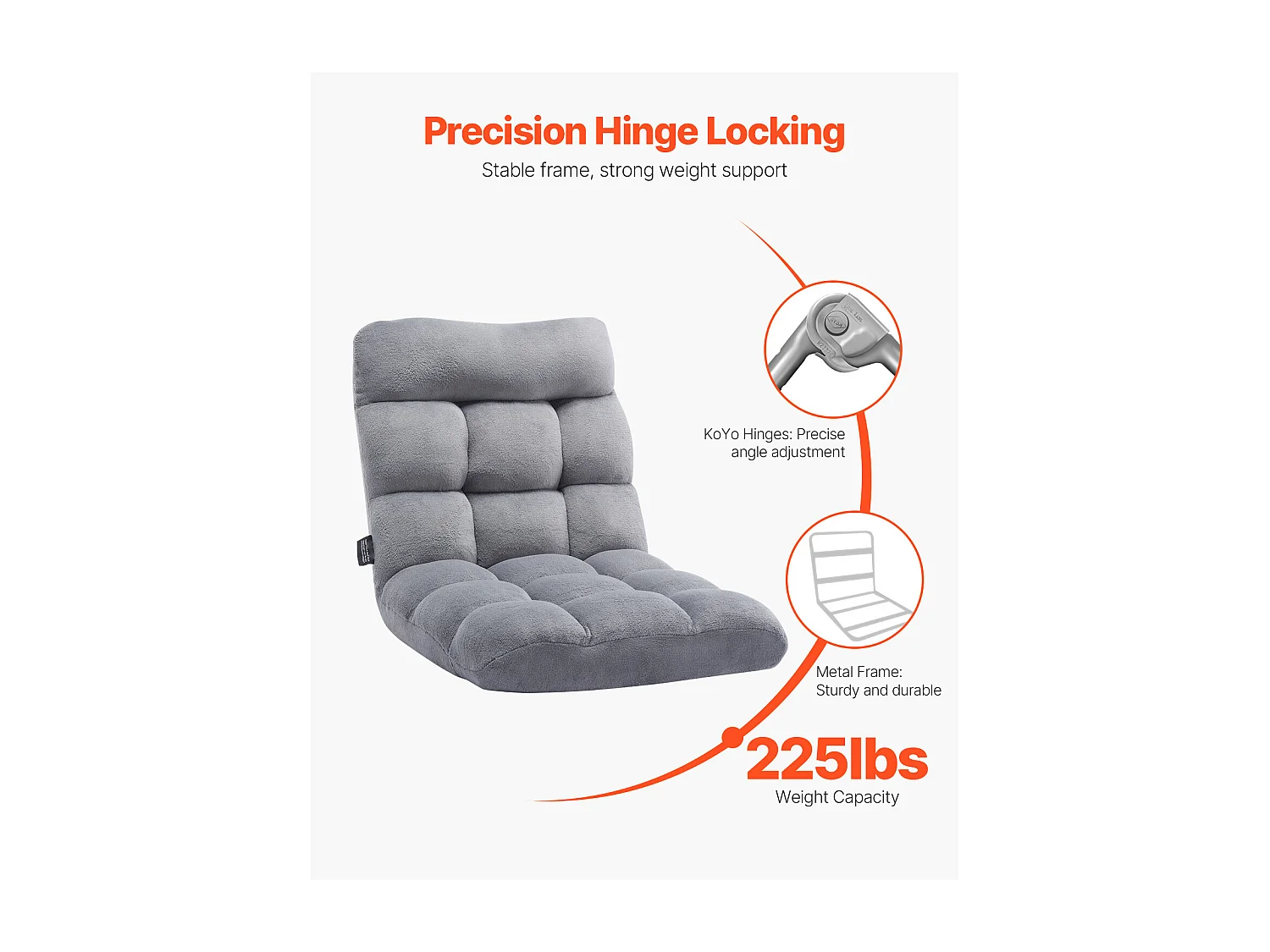 Fauteuil de Sol SucceBuy, Fauteuil Pliant en Mousse Recyclée, Fauteuil Canapé Pliant avec 14 Positions Réglables, Gris