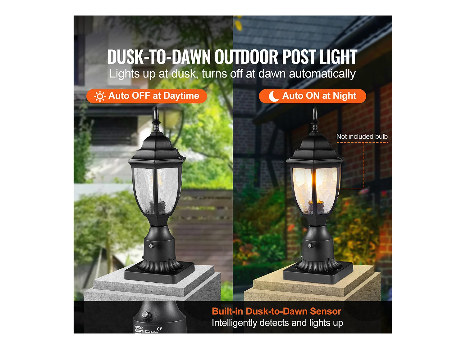 Lampadaire d'Extérieur SucceBuy, Lampadaires d'Extérieur du Crépuscule à l'Aube, Lot de 2, 100 W, sur Poteau de 390 mm