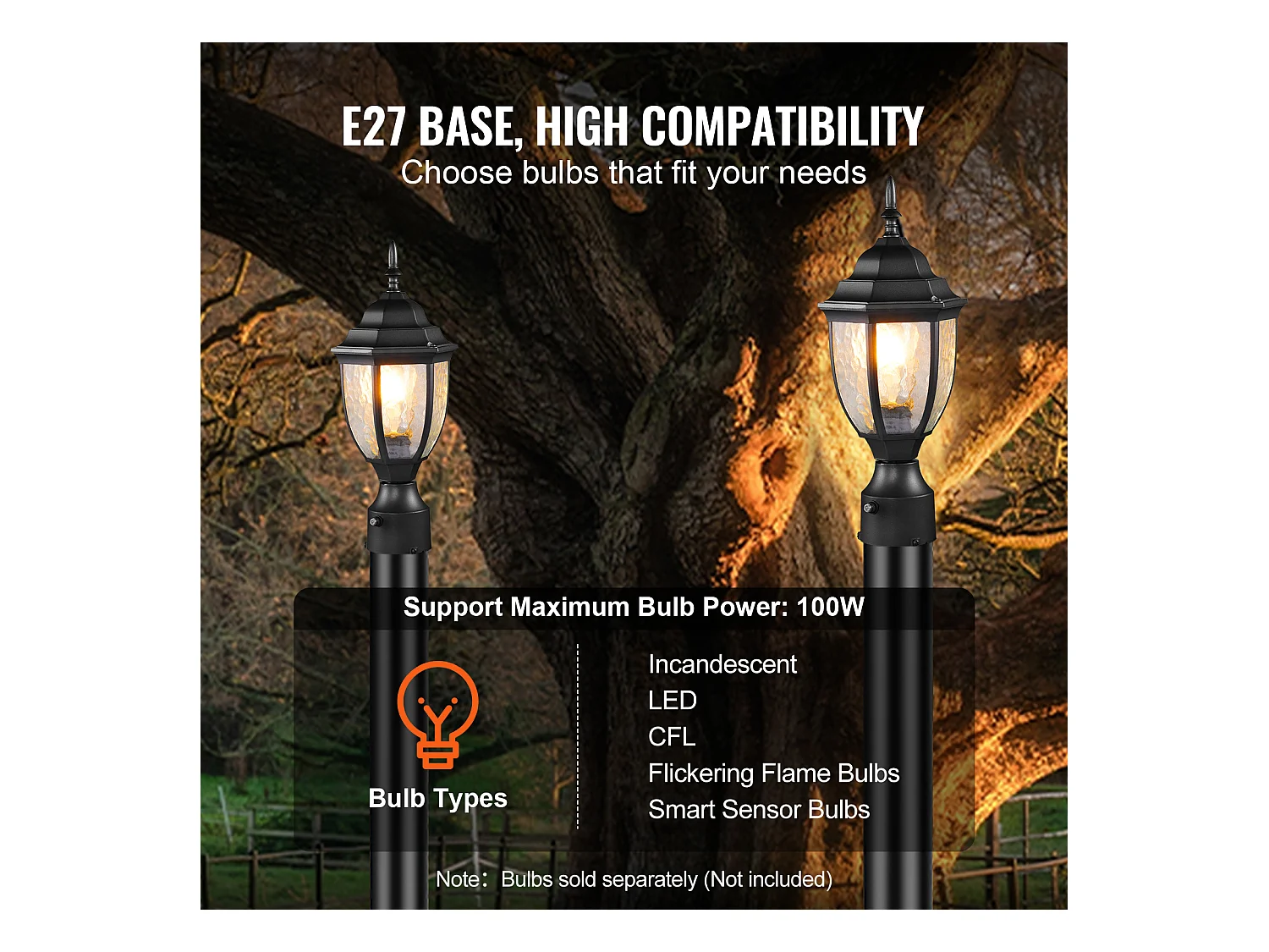 Lampadaire d'Extérieur SucceBuy, Lampadaires d'Extérieur du Crépuscule à l'Aube, Lot de 2, 100 W, sur Poteau de 390 mm