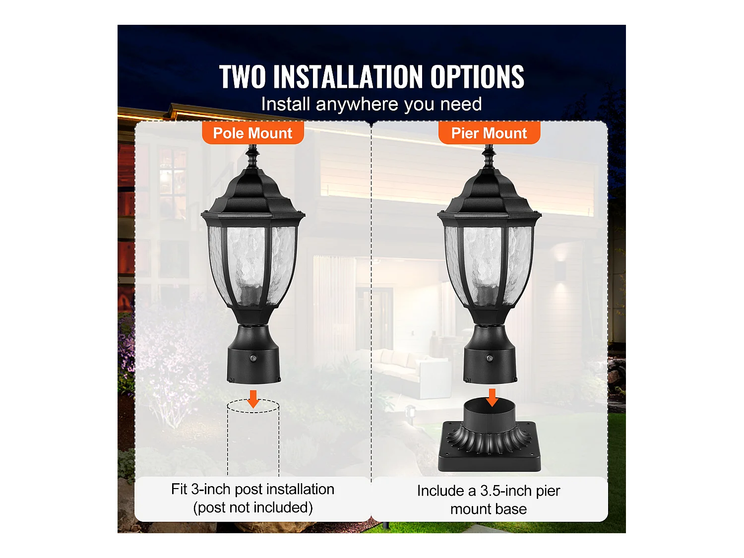 Lampadaire d'Extérieur SucceBuy, Lampadaires d'Extérieur du Crépuscule à l'Aube, Lot de 2, 100 W, sur Poteau de 390 mm