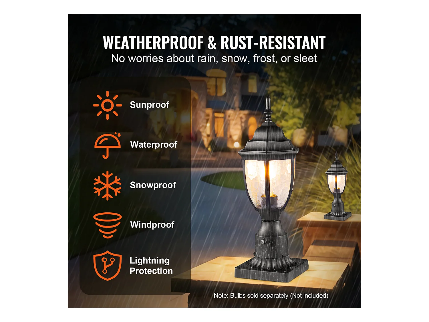 Buitenlamp SucceBuy, Buitenlampen van Schemering tot Zonsopgang, Set van 2, 100 W, op Paal van 390 mm