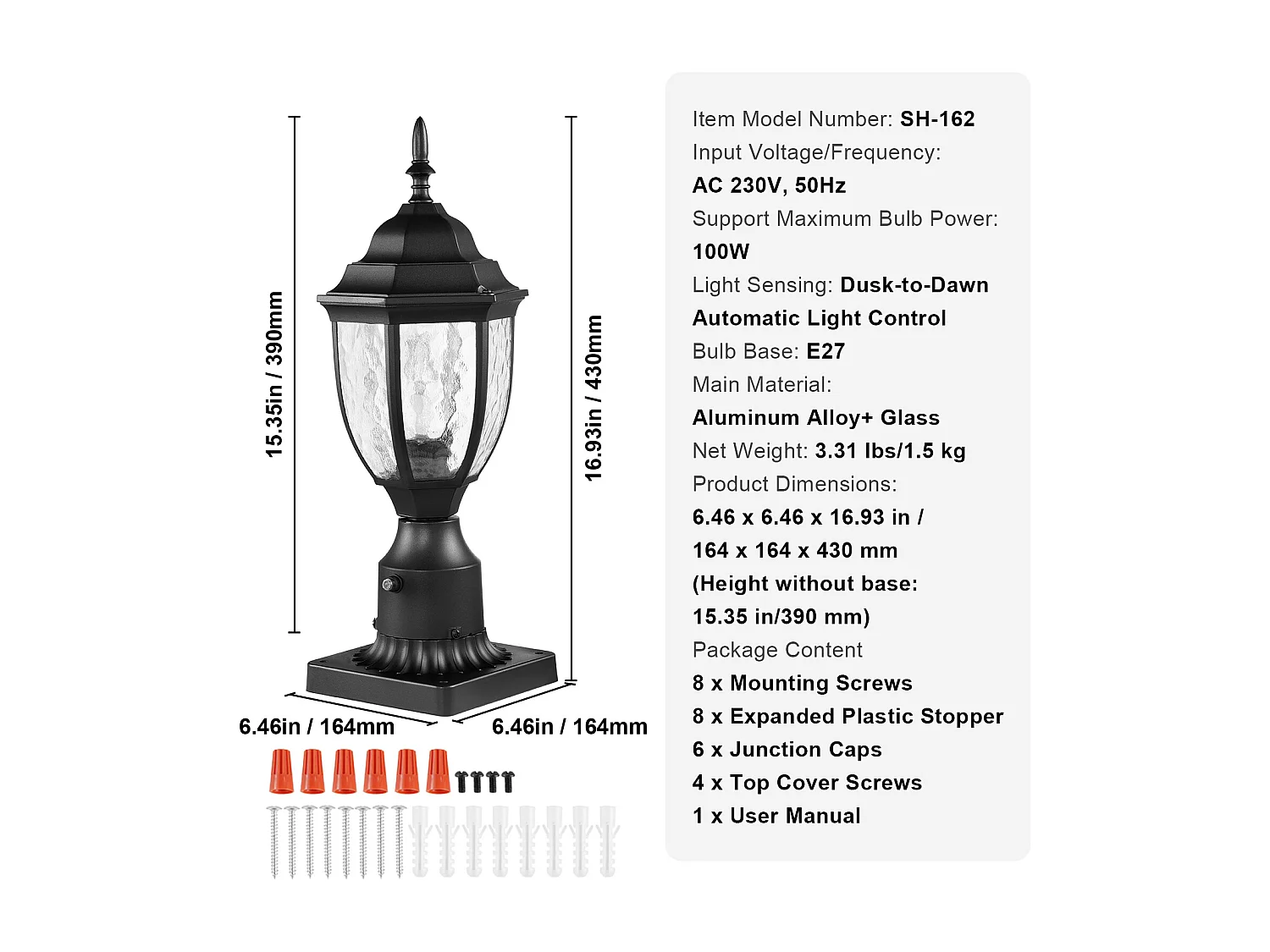 Buitenlamp SucceBuy, Buitenlampen van Schemering tot Zonsopgang, Set van 2, 100 W, op Paal van 390 mm