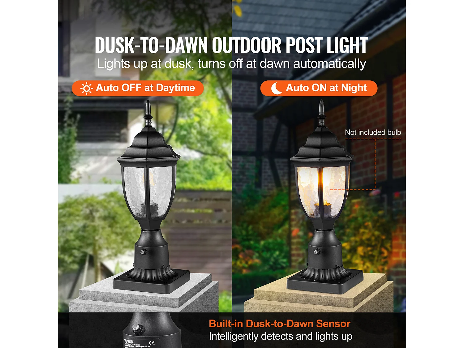 Buitenlamp SucceBuy, Buitenlampen van Schemering tot Zonsopgang, Set van 2, 100 W, op Paal van 390 mm