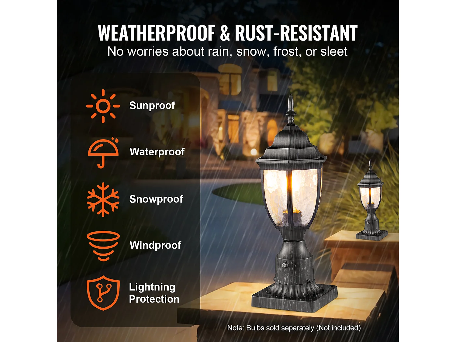 Buitenlamp SucceBuy, Buitenlampen van Schemering tot Zonsopgang, Set van 2, 100 W, op Paal van 390 mm