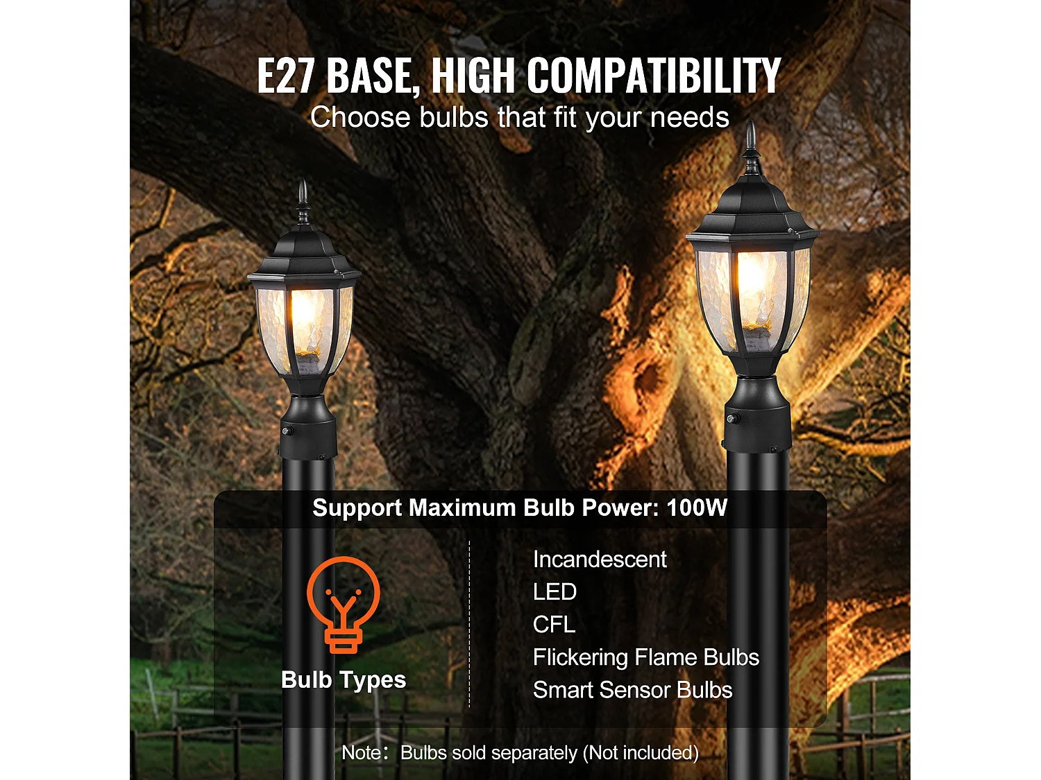 Buitenlamp SucceBuy, Buitenlampen van Schemering tot Zonsopgang, Set van 2, 100 W, op Paal van 390 mm