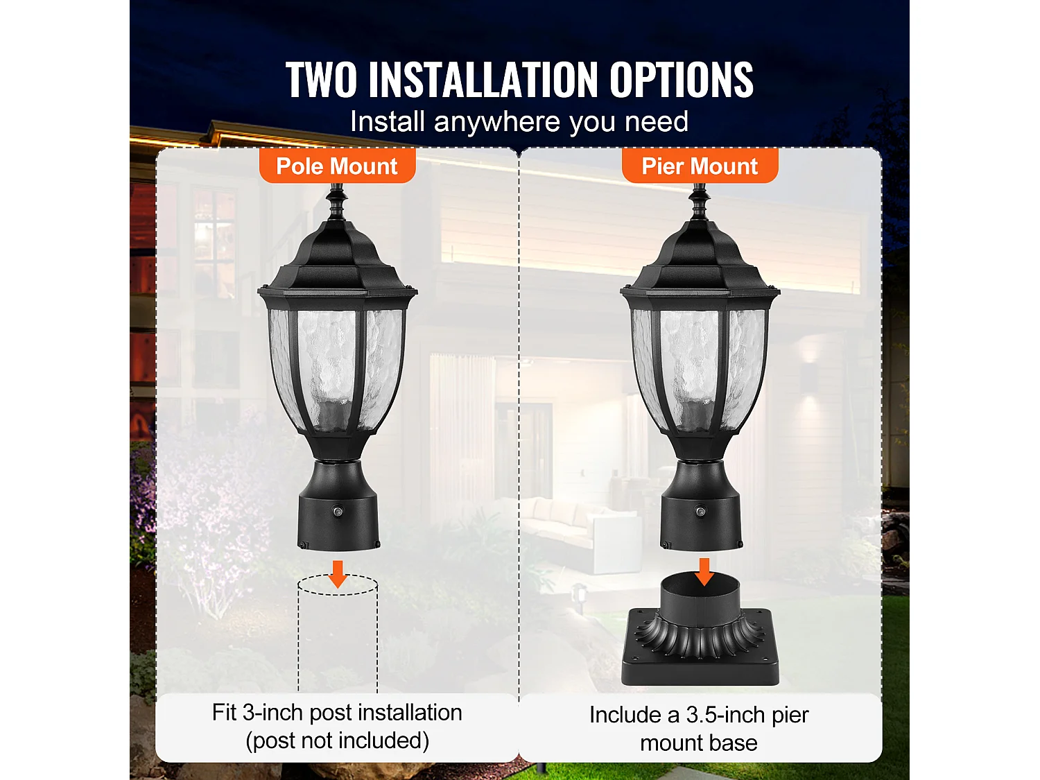 Buitenlamp SucceBuy, Buitenlampen van Schemering tot Zonsopgang, Set van 2, 100 W, op Paal van 390 mm