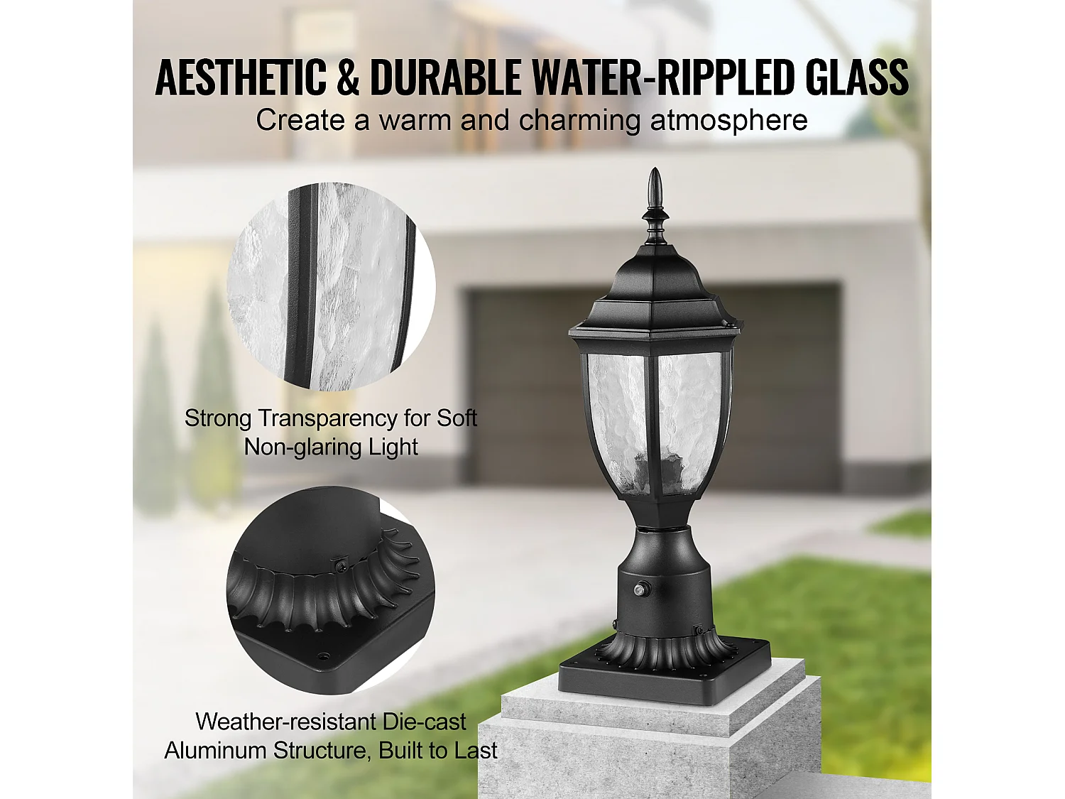 Buitenlamp SucceBuy, Buitenlampen van Schemering tot Zonsopgang, Set van 2, 100 W, op Paal van 390 mm