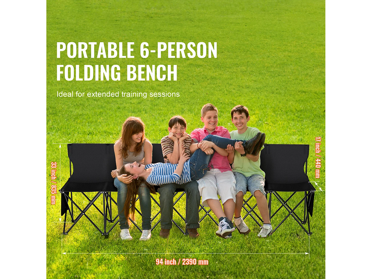 Banc de Sport SucceBuy, 6 Places, Chaise de Camping en Plein Air avec Sac de Transport, pour le Sport et la Pêche, Noir