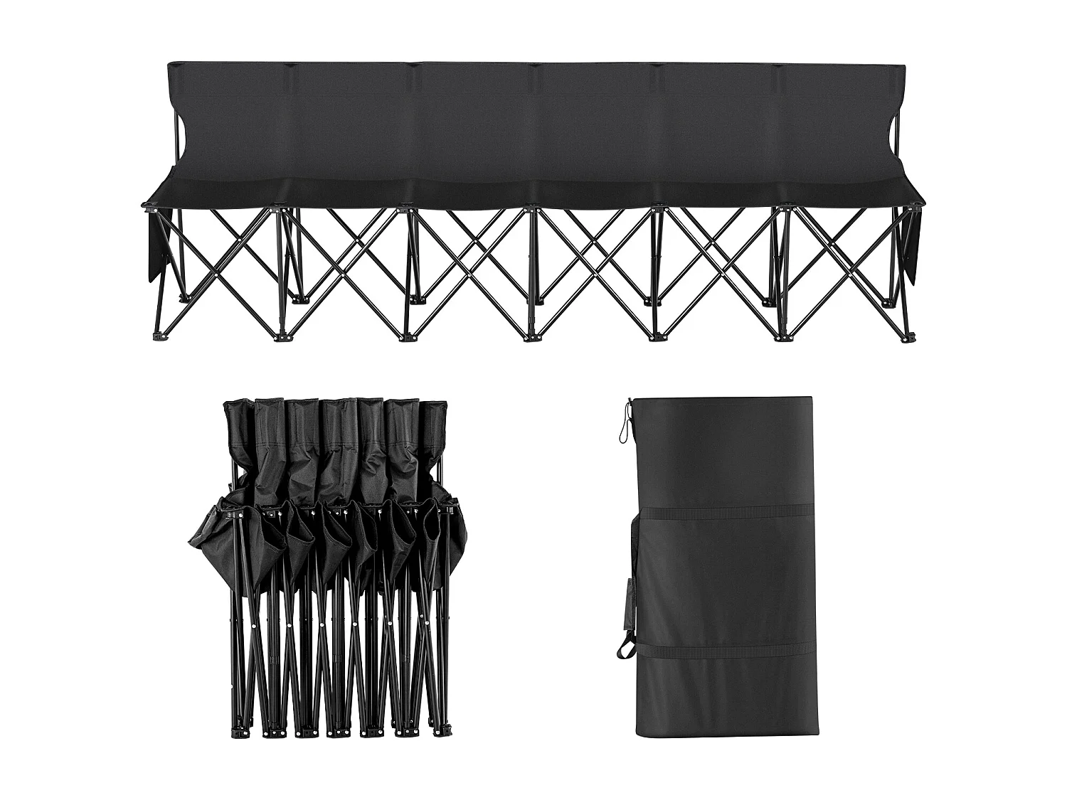 Banc de Sport SucceBuy, 6 Places, Chaise de Camping en Plein Air avec Sac de Transport, pour le Sport et la Pêche, Noir