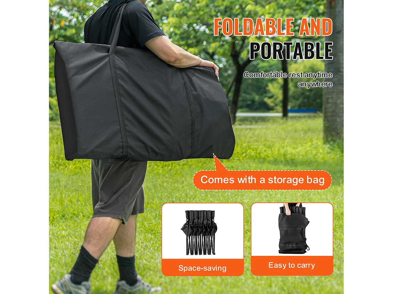 Banc de Sport SucceBuy, 6 Places, Chaise de Camping en Plein Air avec Sac de Transport, pour le Sport et la Pêche, Noir