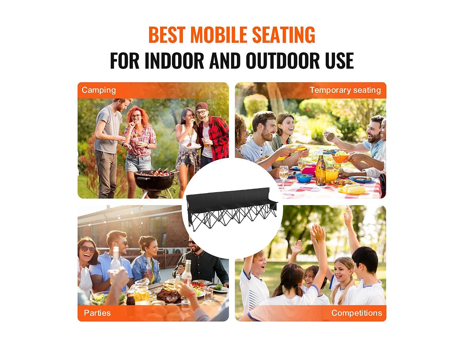 Banc de Sport SucceBuy, 6 Places, Chaise de Camping en Plein Air avec Sac de Transport, pour le Sport et la Pêche, Noir