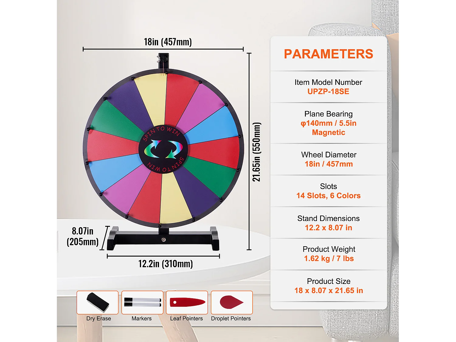 Roue de Prix Rotative SucceBuy 46 cm, 14 Emplacements, pour Table et sur Pied, à Poser sur une Table ou au Sol, Fête, Pub, Salon Professionnel