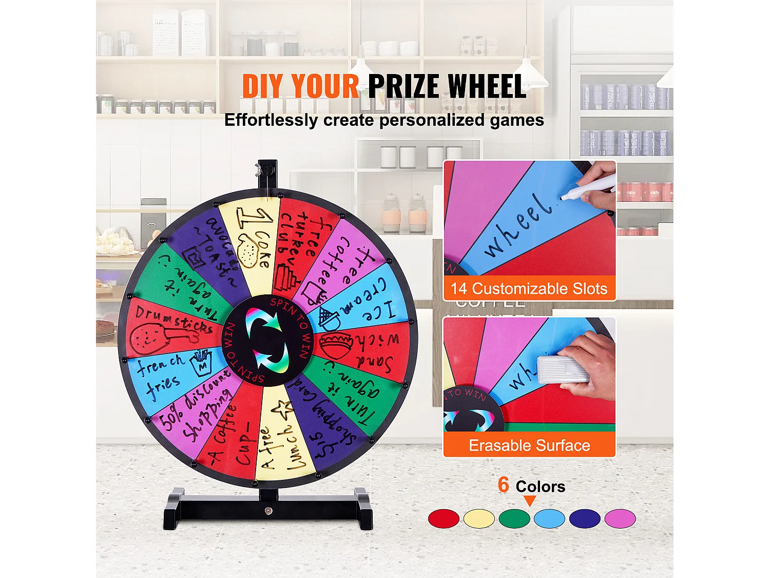 Roue de Prix Rotative SucceBuy 46 cm, 14 Emplacements, pour Table et sur Pied, à Poser sur une Table ou au Sol, Fête, Pub, Salon Professionnel