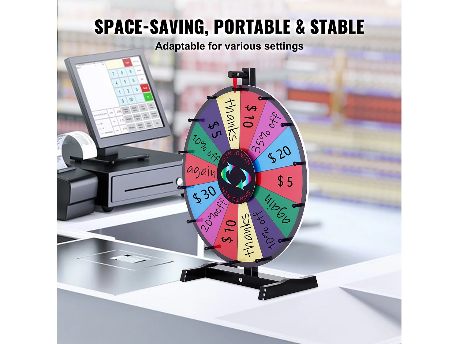 Roue de Prix Rotative SucceBuy 46 cm, 14 Emplacements, pour Table et sur Pied, à Poser sur une Table ou au Sol, Fête, Pub, Salon Professionnel