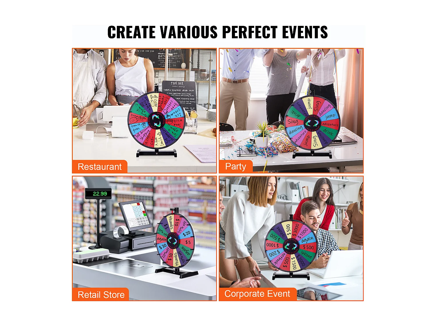 Roue de Prix Rotative SucceBuy 46 cm, 14 Emplacements, pour Table et sur Pied, à Poser sur une Table ou au Sol, Fête, Pub, Salon Professionnel