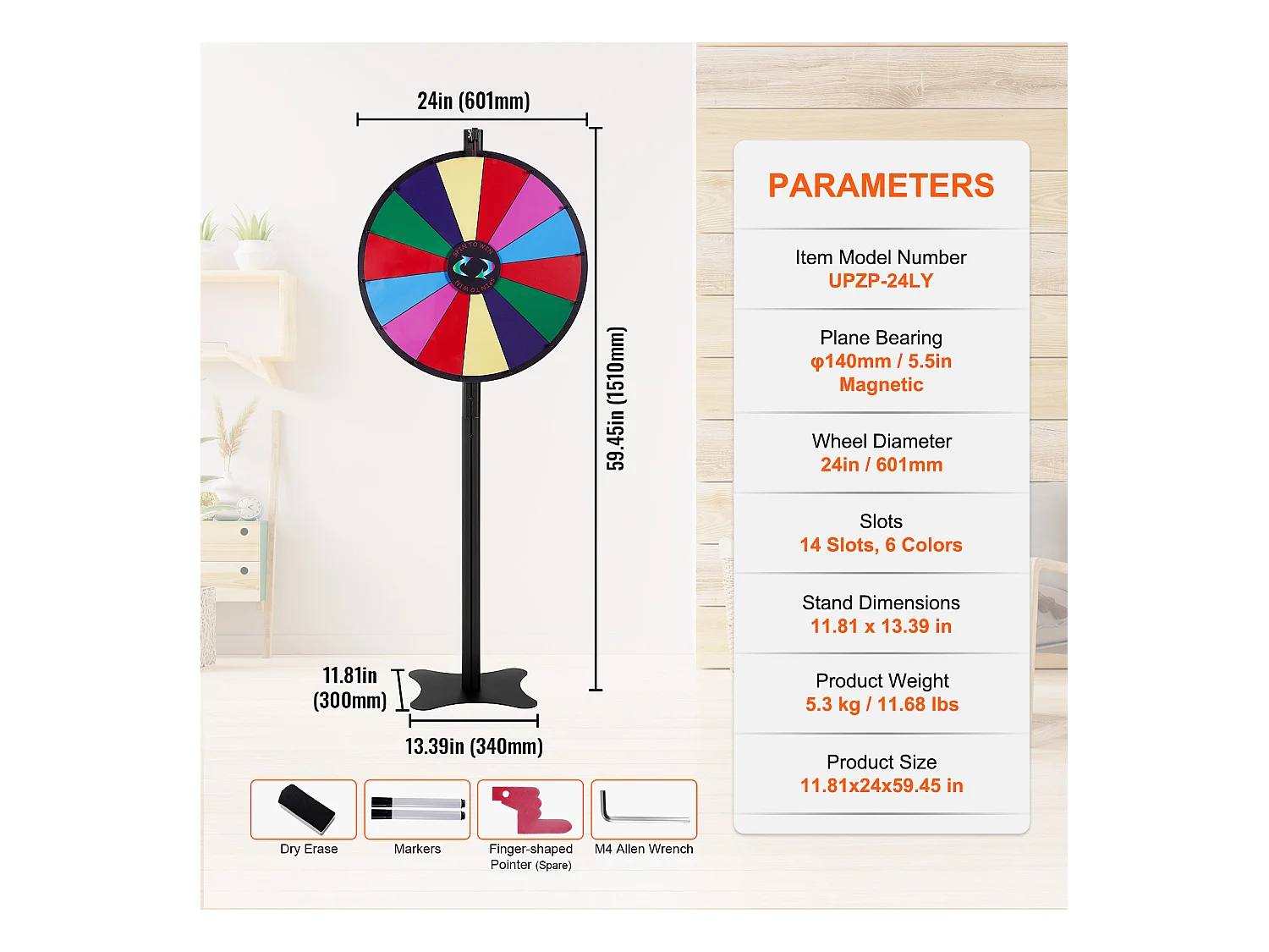 Roue de Prix Rotative SucceBuy 61 cm, 14 Emplacements, pour Table et sur Pied, à Poser sur une Table ou au Sol, Fête, Pub, Salon Professionnel