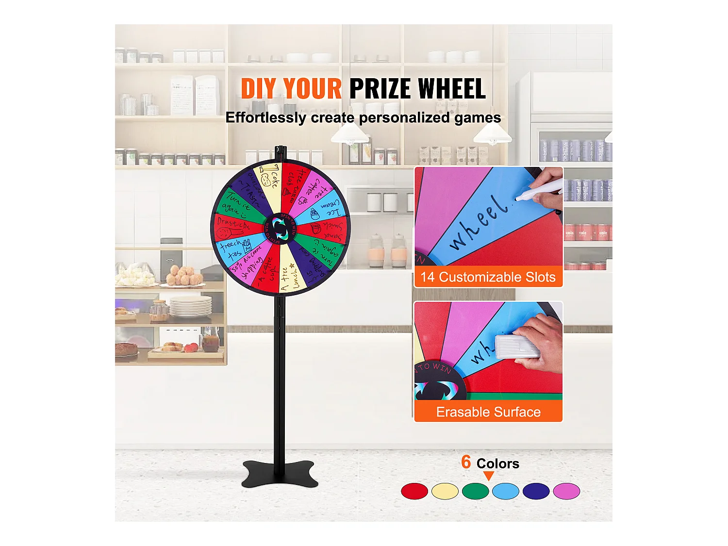 Roue de Prix Rotative SucceBuy 61 cm, 14 Emplacements, pour Table et sur Pied, à Poser sur une Table ou au Sol, Fête, Pub, Salon Professionnel