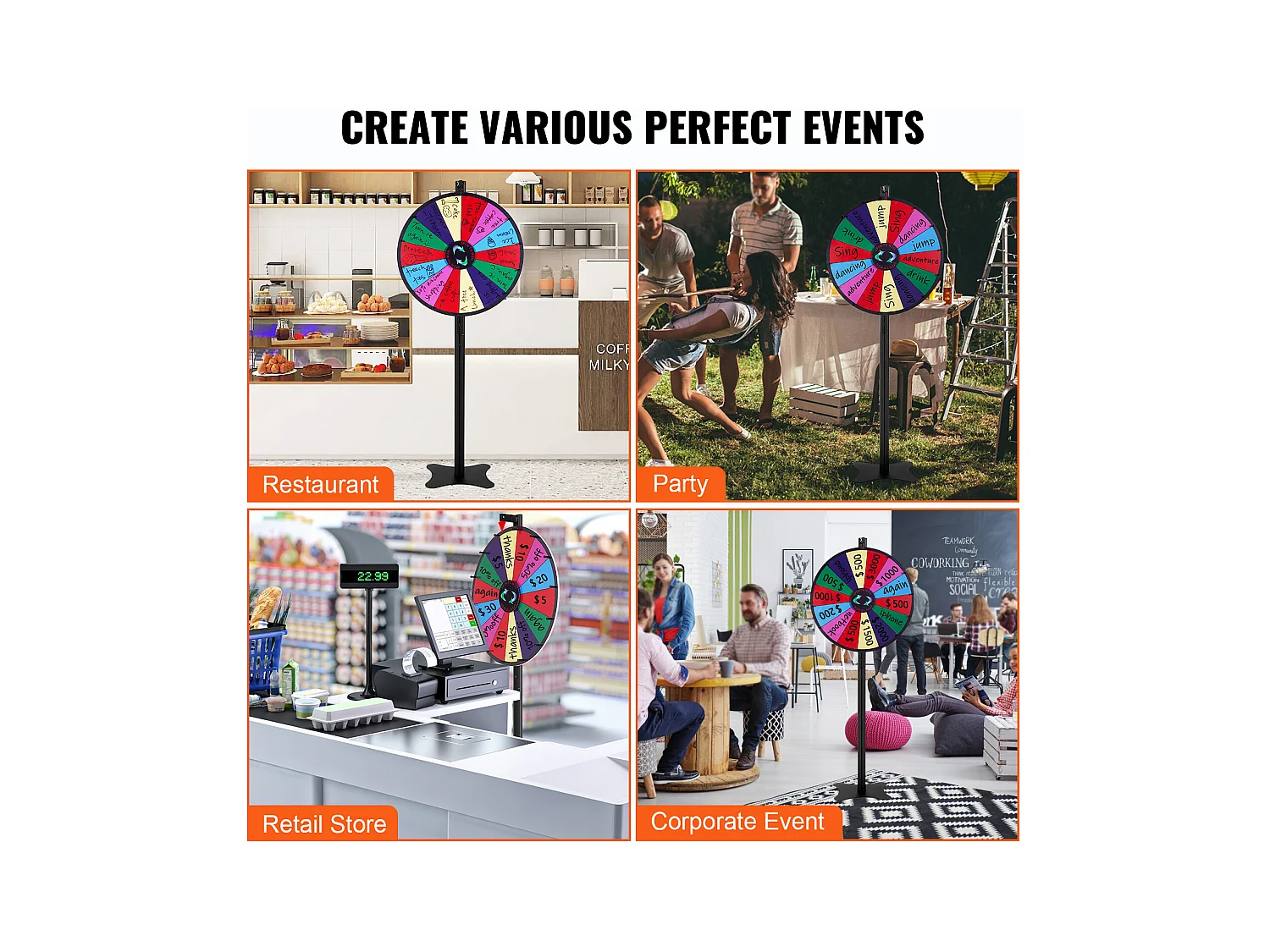 Roue de Prix Rotative SucceBuy 61 cm, 14 Emplacements, pour Table et sur Pied, à Poser sur une Table ou au Sol, Fête, Pub, Salon Professionnel