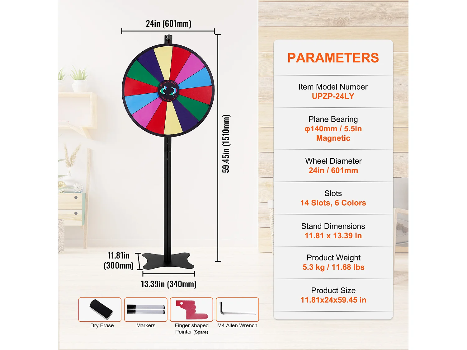 Roue de Prix Rotative SucceBuy 61 cm, 14 Emplacements, pour Table et sur Pied, à Poser sur une Table ou au Sol, Fête, Pub, Salon Professionnel